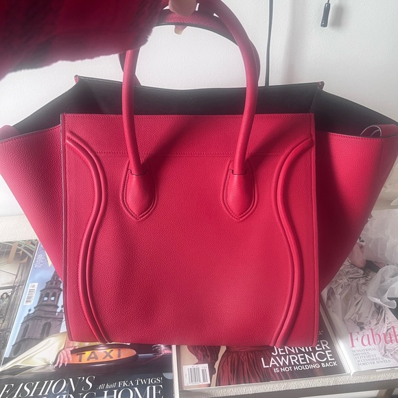 Authentic CELINE Leather Phantom Tote Hand Bag Red - Picture 11 of 12